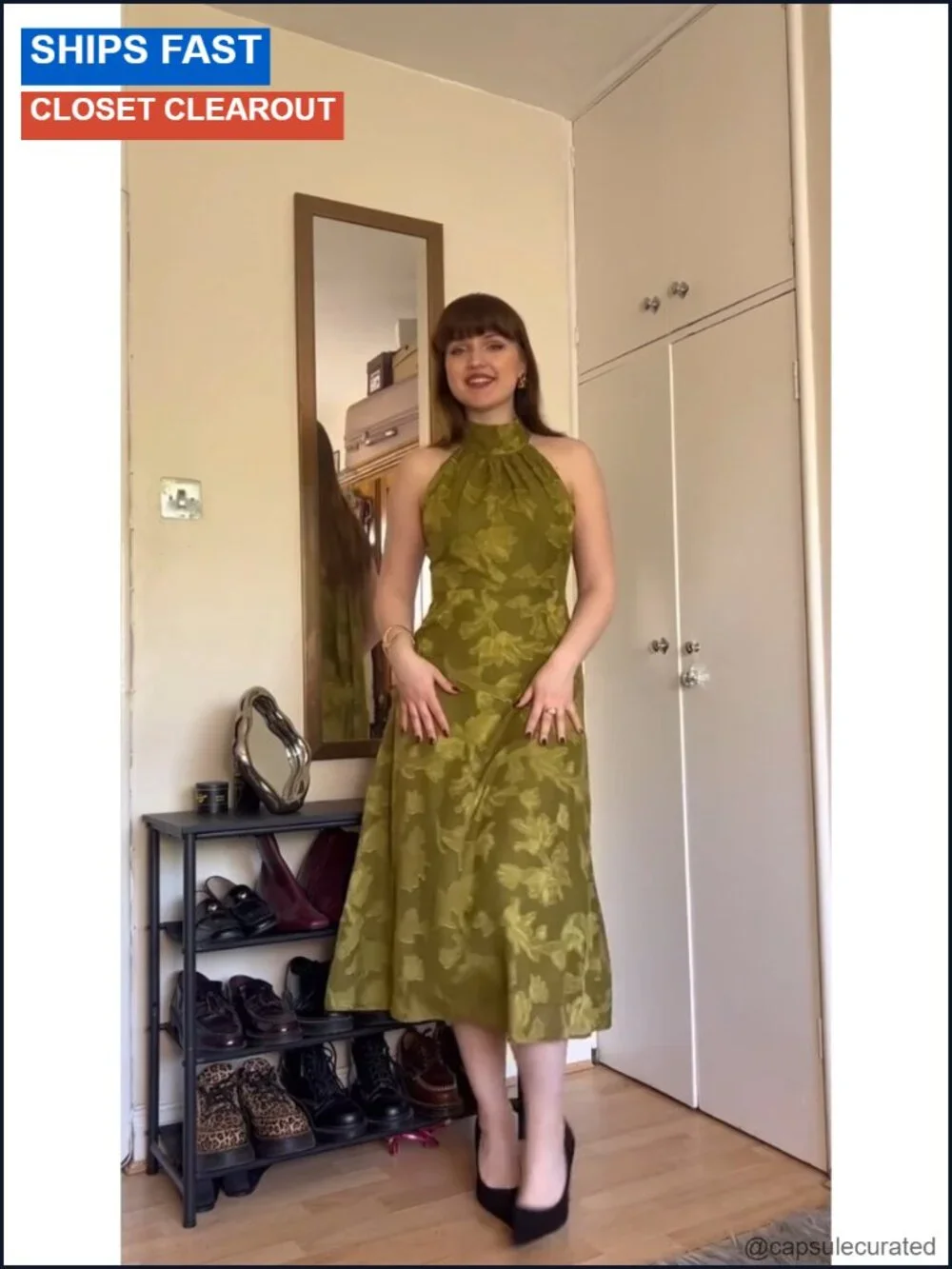 Halter Neck Sleeveless Midi Dress Floral A-Line Summer Semi Formal